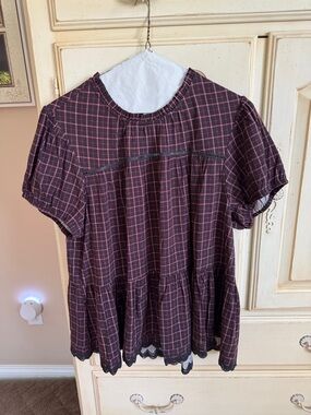 Market & Spruce Black and Pink Checked Ruffle-Hem Tunic